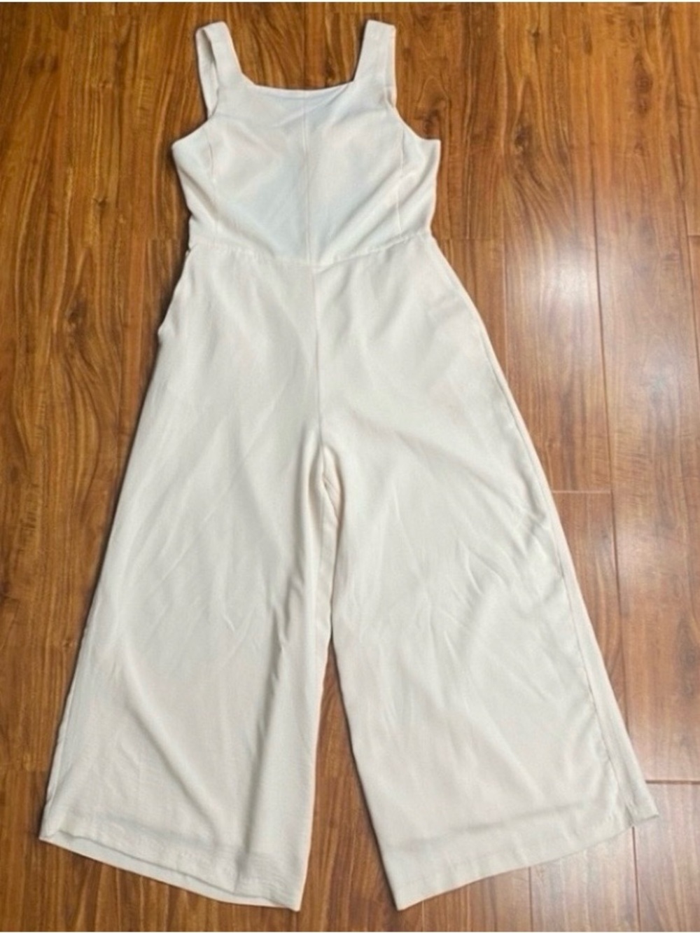 NWT New Ellison Women's Nude Thick Strap Back Tie Wide Leg Crop Jumpsuit Size L